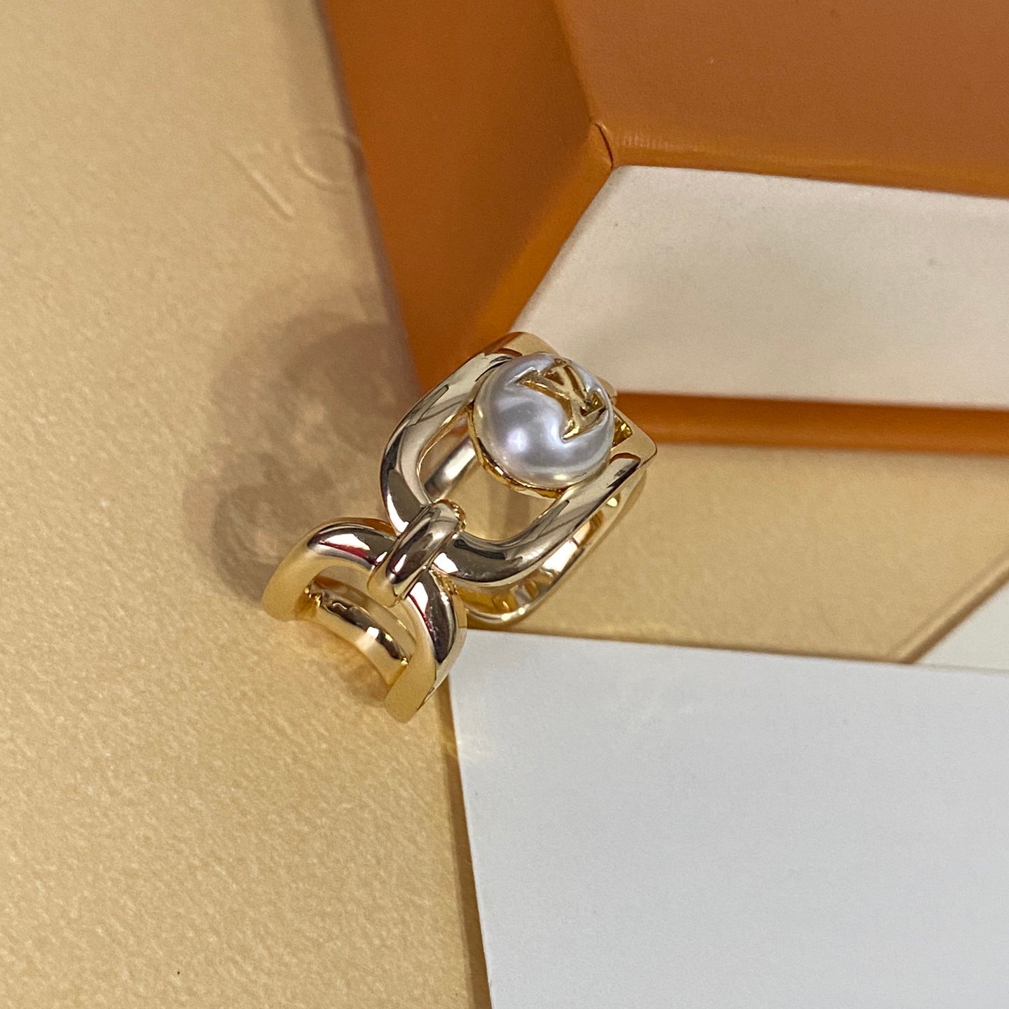 Round Pearl Logo Open Ring