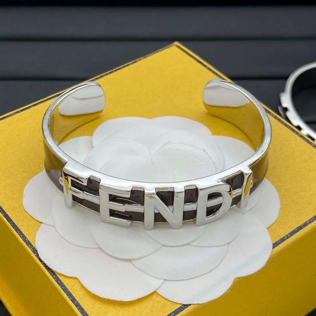 Letter Metal Enamel Open Bangle