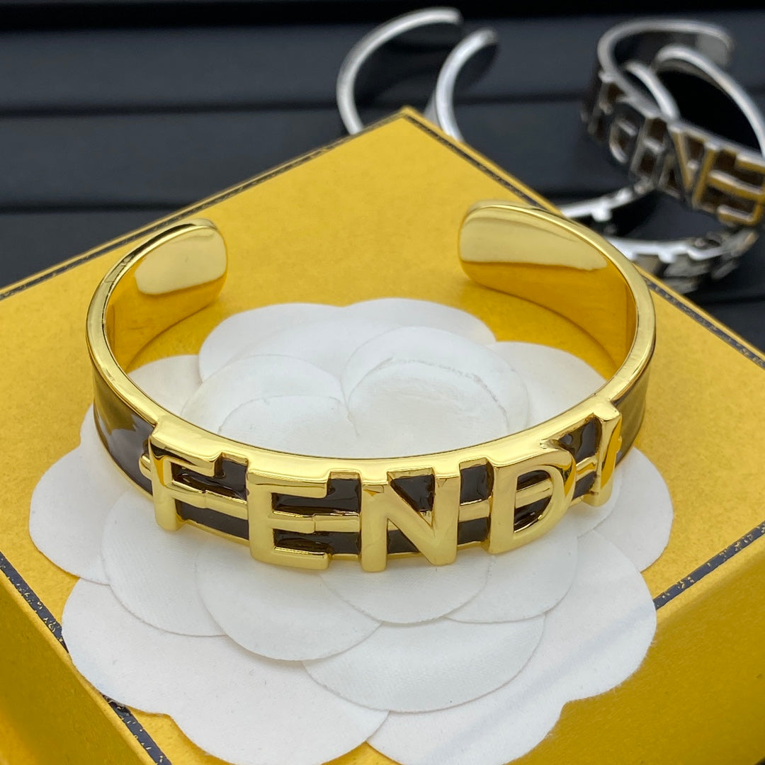 Letter Metal Enamel Open Bangle